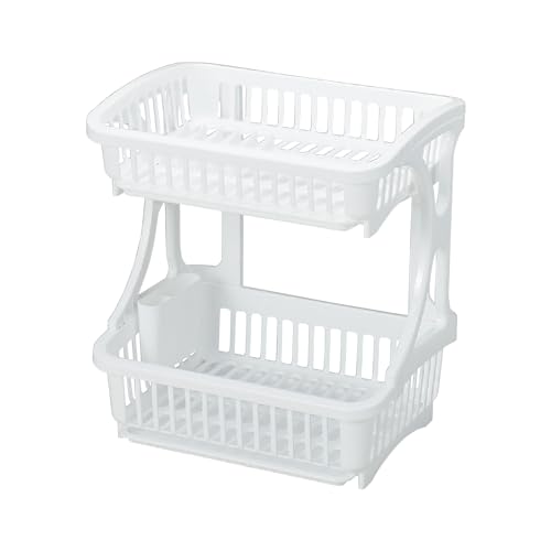 ホワイト/製品サイズ:(約)幅37.5×奥行28.5×高さ42cm/HC-134・パッケージ個数:1・製品サイズ:(約)幅37.5×奥行28.5×高さ42cm、上段バスケットの深さ/8.5cm、下段バスケットの深さ/10.5cm、トレーのサイズ/幅30.5×奥行26×高さ1.5cm・製品重量:(約)1.2kg・素材・材質:本体・トレー・水切りポケット/ポリプロピレン(耐熱温度100度)、すべり止め/熱可塑性エラストマー(耐熱温度80度)・生産国:日本・耐荷重:(約)上段/3kg、下段/5kg製品サイズ:(約)幅37.5×奥行28.5×高さ42cm、上段バスケットの深さ/8.5cm、下段バスケットの深さ/10.5cm、トレーのサイズ/幅30.5×奥行26×高さ1.5cm 製品重量:(約)1.2kg 素材・材質:本体・トレー・水切りポケット/ポリプロピレン(耐熱温度100度)、すべり止め/熱可塑性エラストマー(耐熱温度80度) 生産国:日本 耐荷重:(約)上段/3kg、下段/5kg たくさんの食器を収納できる2段式水切りかご。 たまった水が捨てられるスライドトレー付きなので、お手入れも簡単。 箸やスプーンなどの小物が入るポケットも付属 お皿は立てて水を切れます。 安心の日本製。 《部品明細》 上段・下段バスケット、脚(右)(左)、トレー×2、水切りポケット 《組立方法》 1.下段の水切りバスケットの左右の凹部にそれぞれの脚の凸部を差し込みます 2.左右の脚上部の凸部に上段の水切りバスケット凹部を差し込みます 上段の水切りバスケットのフチ上部の裏側に凹部があります 3.水切りバスケットの下の溝に合わせてトレーを上段・下段にセットします 水切りポケットは左右使いやすい側の脚部にある---の位置の溝にセットしてください ご注意:耐荷重以内でご使用ください。 レンタル等による貸出 オークション等による販売や中古販売 及び譲渡によって発生した故障・破損・損害・事故などにつきましては一切責任を負いかねますので予めご了承ください。