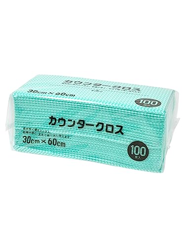 大和物産(Daiwa Bussan) カウンタークロス 100枚 グリーン 約60×30cm 使い捨て 不織布 ふきん テーブルダスター 業務用