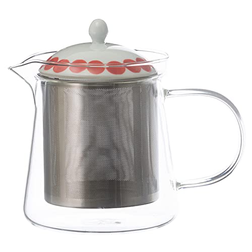 Metallic - 波佐見焼 一誠陶器 ガラス ティーポット 大 約600ml (スーパーステンレス茶こし付) コリエ 赤 レッド 日本製 20497