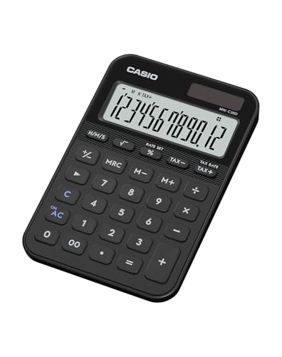 カシオ デザイン電卓 ミニジャスト型カラフル ブラック 12桁 MW-C20D-BK-N
