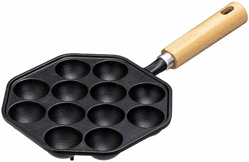 Takoyaki Plates - イシガキ(Ishigaki) 鉄鋳物 たこ焼き 12穴 木柄 4456