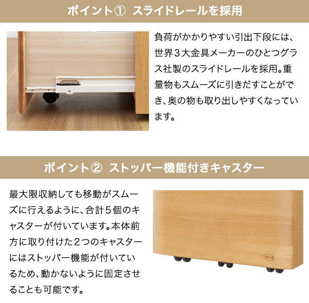 浜本工芸 浜本 収納ワゴン 幅 41cm 41 幅 3杯 キャスター ストッパー スライドレー...