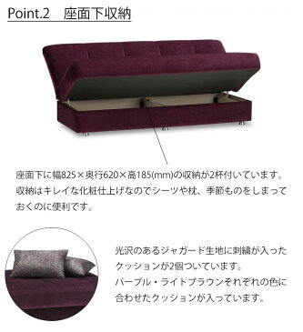 ソファベッド 三人掛け AG-アルマ N2 アルマN2 フランスベッド 収納付き クッション付き 195cm パープル ライトブラン 組立設置込 3人掛けソファ