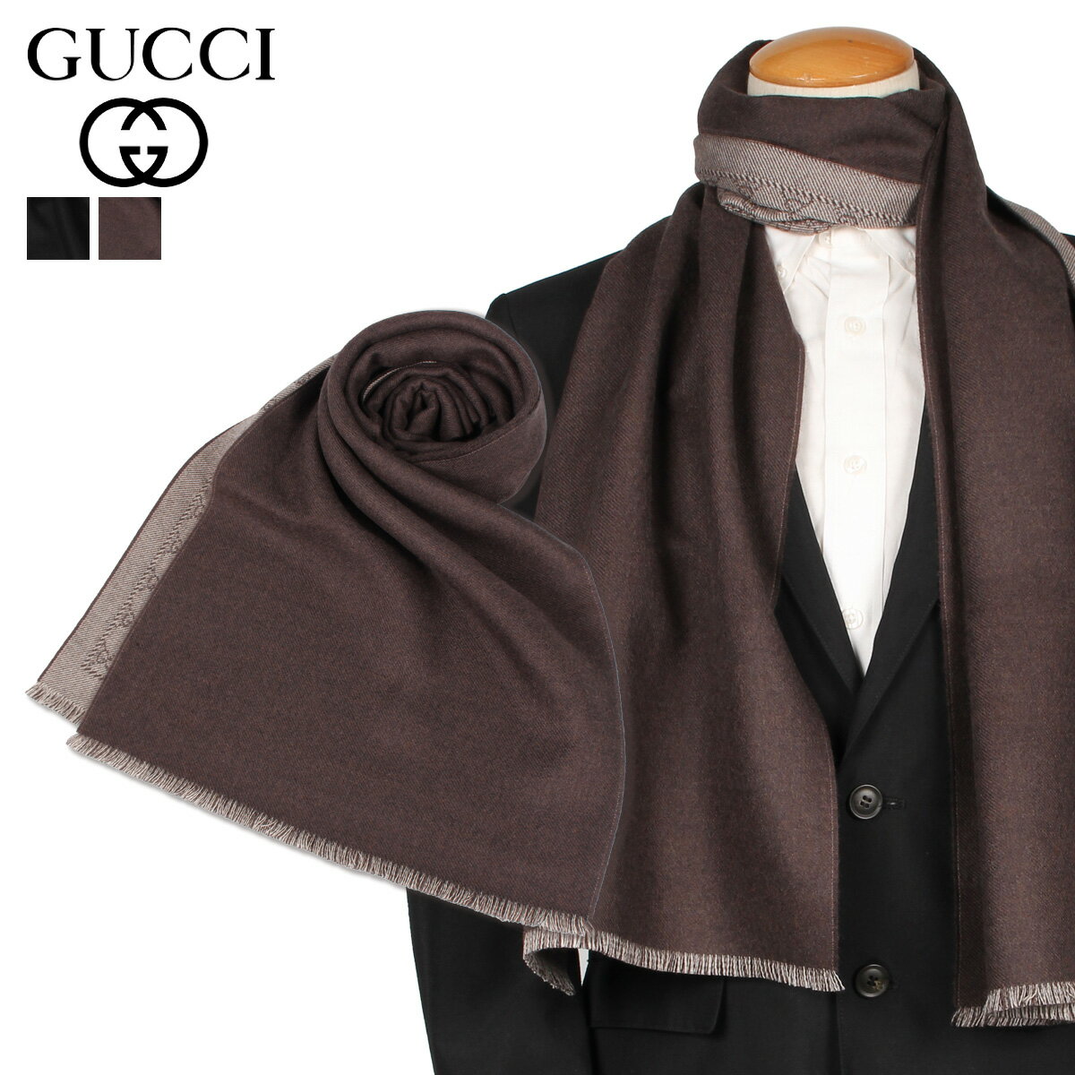 グッチ GUCCI マフラー ストール メンズ レディース GGパターン リバーシブル SC LONAR SCARF グレー ベージュ 4020934G200