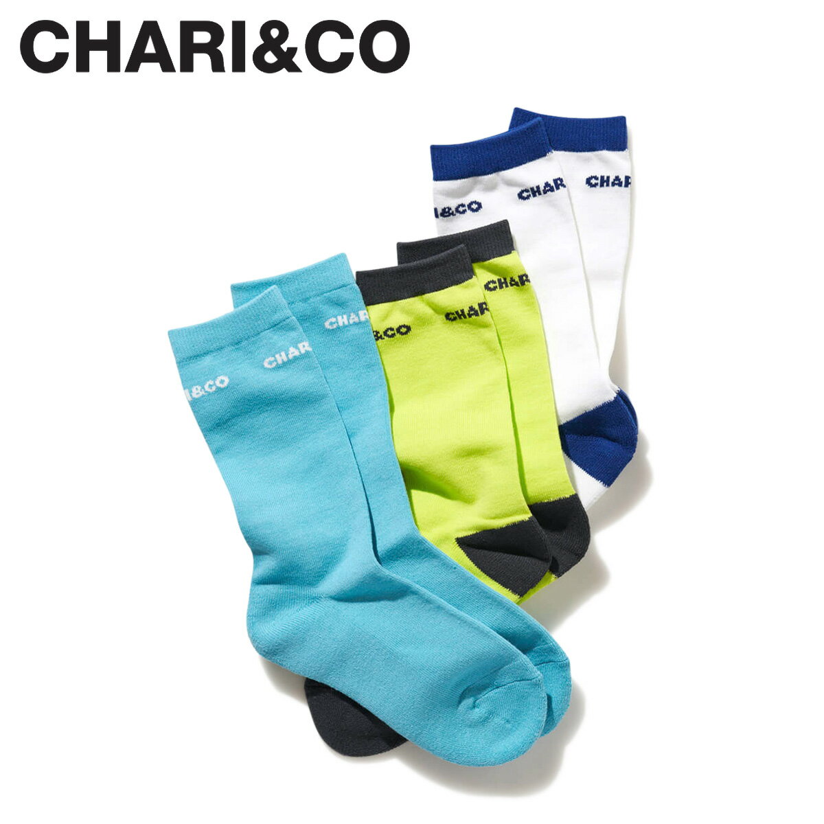 【最大1000円OFFクーポン】 CHARI&CO チャリアンドコー 靴下 ソックス ミッドソックス メンズ BOLD LOGO CREW-MID SOCKS ホワイト ブルー ライム 白