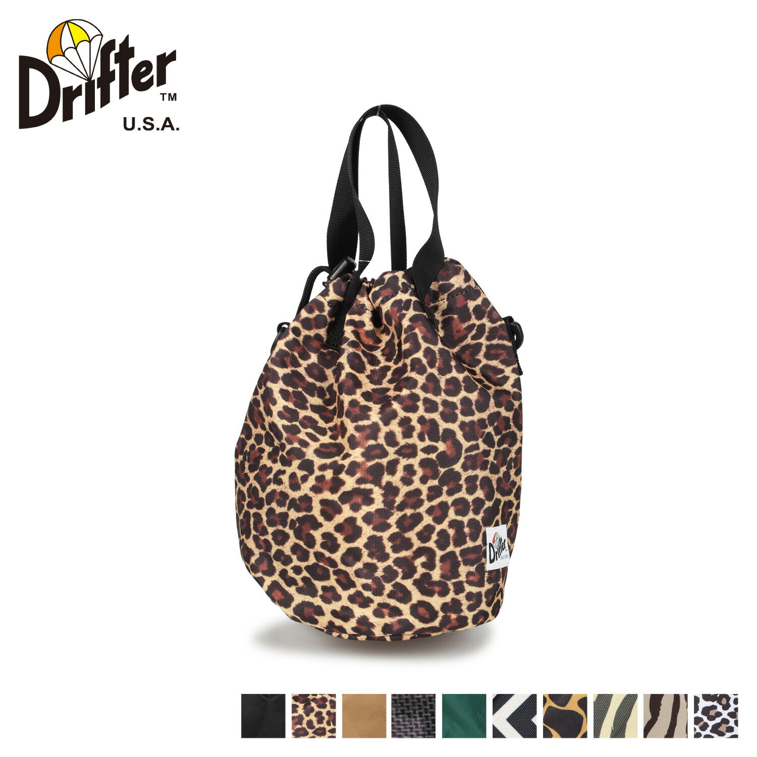 Drifter ドリフター ドローストリング ポーチ バッグ ショルダーバッグ メンズ レディース 3.5L 2WAY 巾着 DRAWSTRING POUCH ブラック ベージュ レオパード グリーン ゼブラ レオパード 黒 DFV1200 母の日