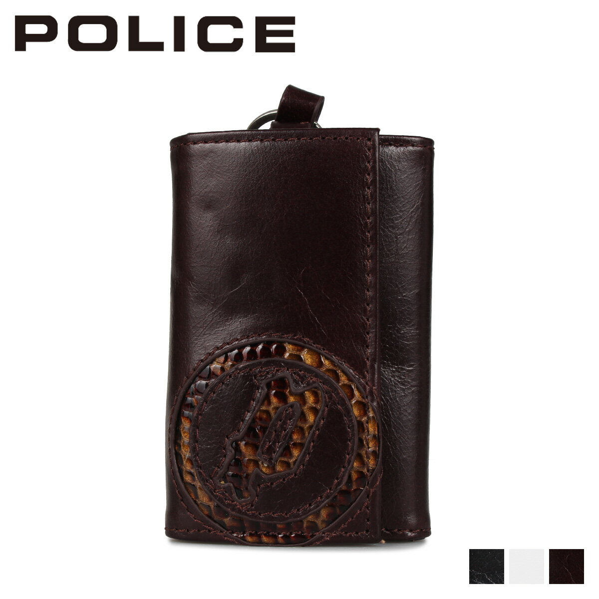ポリス POLICE キーケース キーホルダー イーブン メンズ 4連 本革 KEY CASE ブラック ホワイト ダーク ブラウン 黒 白 PA-5500