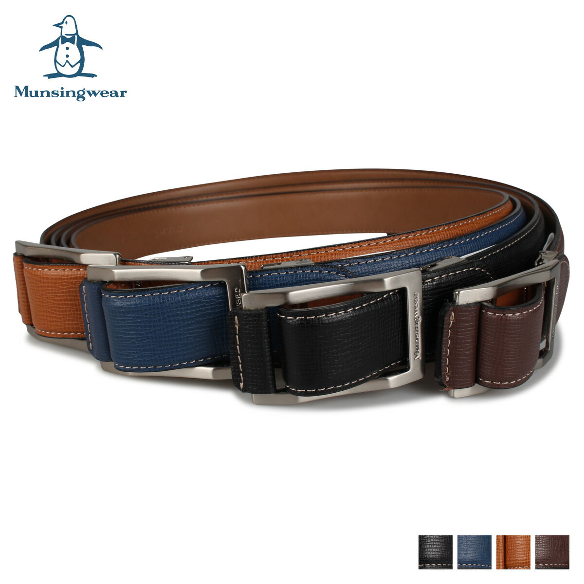 レザーベルト 【クーポンで最大1000円OFF！5/16 10:59まで】 マンシングウェア Munsingwear ベルト レザーベルト メンズ LEATHER BELT ブラック ネイビー ブラウン 黒 MU-006015