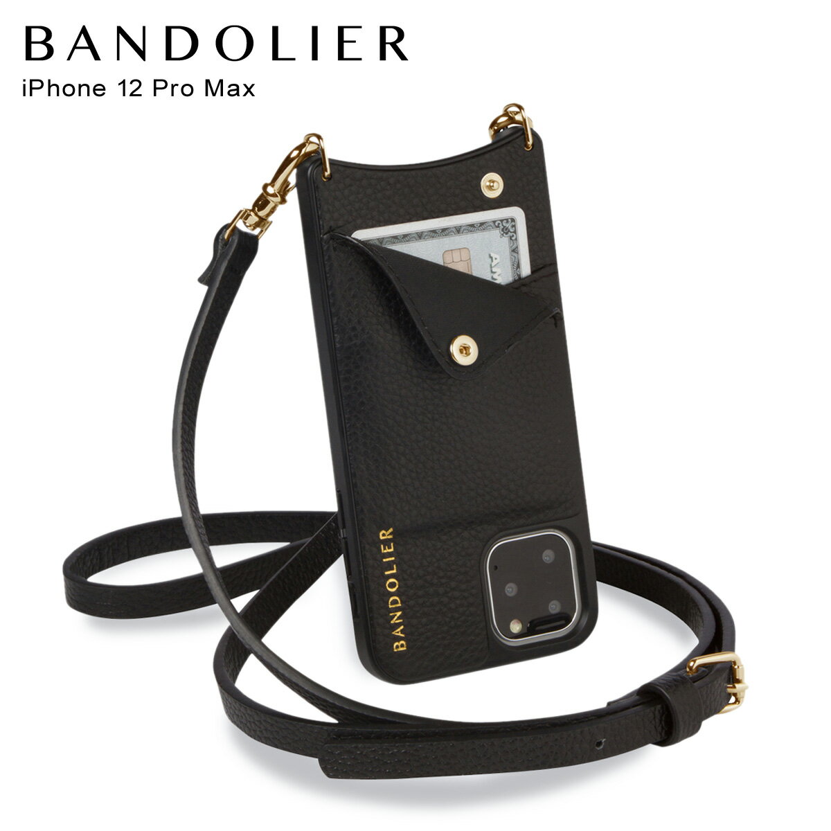 BANDOLIER バンドリヤー iPhone12 Pro MAX ケース スマホケース 携帯 ショルダー アイフォン エマ ゴールド メンズ レディース レザー EMMA GOLD ブラック 黒 10EMBLKG