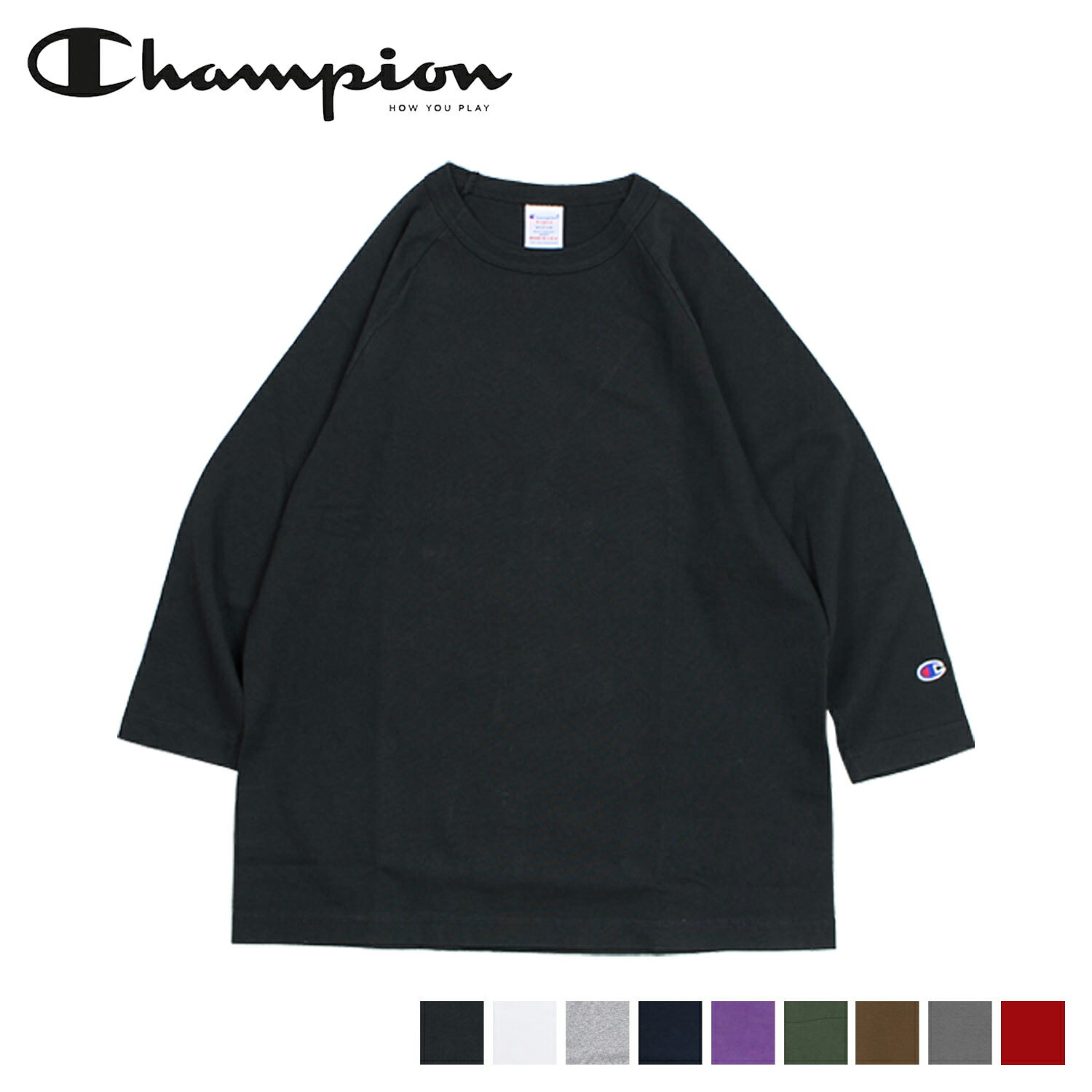 チャンピオン ペアTシャツ チャンピオン Champion Tシャツ ラグラン 七分袖 メンズ レディース T1011 RAGLAN 3/4 SLEEVE T-SHIRT ブラック ホワイト グレー ネイビー レッド グリーン 黒 白 C5-P404