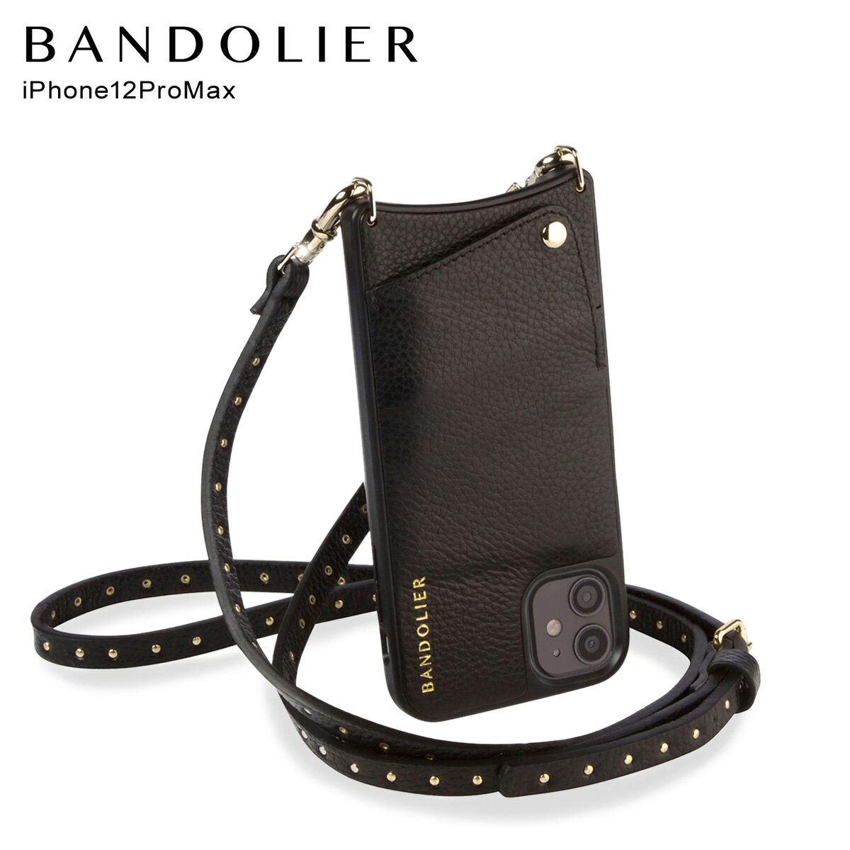 BANDOLIER バンドリヤー iPhone12 Pro MAX ケース スマホ 携帯 ショルダー アイフォン NICOLE GOLD メンズ レディース レザー ニコル ゴールド ブラック 黒 10NIBLKG