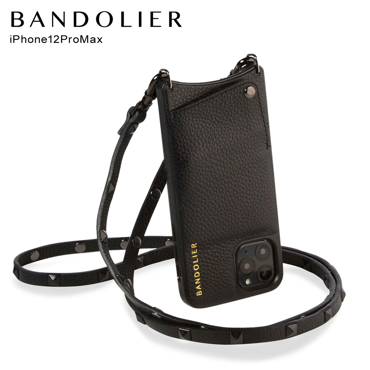 BANDOLIER バンドリヤー iPhone12 Pro MAX ケース スマホ 携帯 ショルダー アイフォン SARAH BLACK メンズ レディース レザー サラ ブラック 黒 10SABLKP