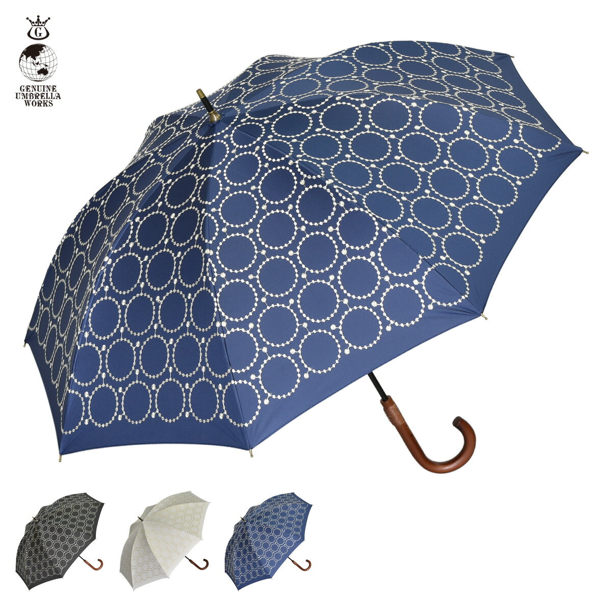 ジェニュイン アンブレラ ワークス GENUINE UMBRELLA WORKS 日傘 長傘 完全遮光 遮光率99% 軽量 遮光 晴専用 UVカット レディース 80cm レース刺繍 紫外線対策 軽量 ブラック ホワイト ネイビー 黒 933P 母の日