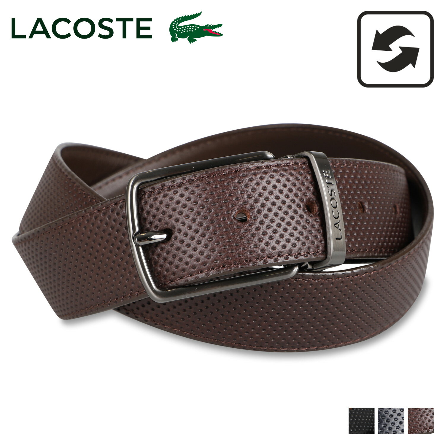 LACOSTE ベルト メンズ 【クーポンで最大1000円OFF！5/16 10:59まで】 ラコステ LACOSTE ベルト メンズ リバーシブル BELT ブラック ネイビー ダークブラウン 黒 LB80090