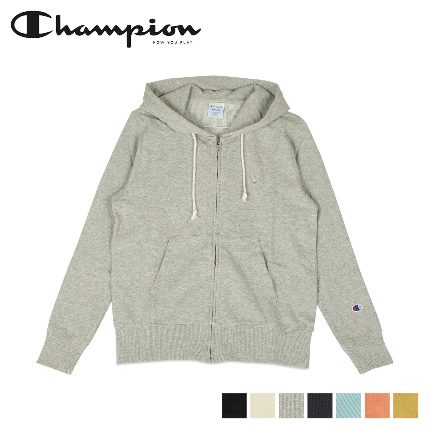 【 最大1000円OFFクーポン配布中 】 チャンピオン Champion パーカー スウェット レディース ジップアップ ZIP HOODED SWEATSHIRT ブラック ホワイト グレー ネイビー ライト ブルー ピンク ゴールド 黒 白 CW-T109