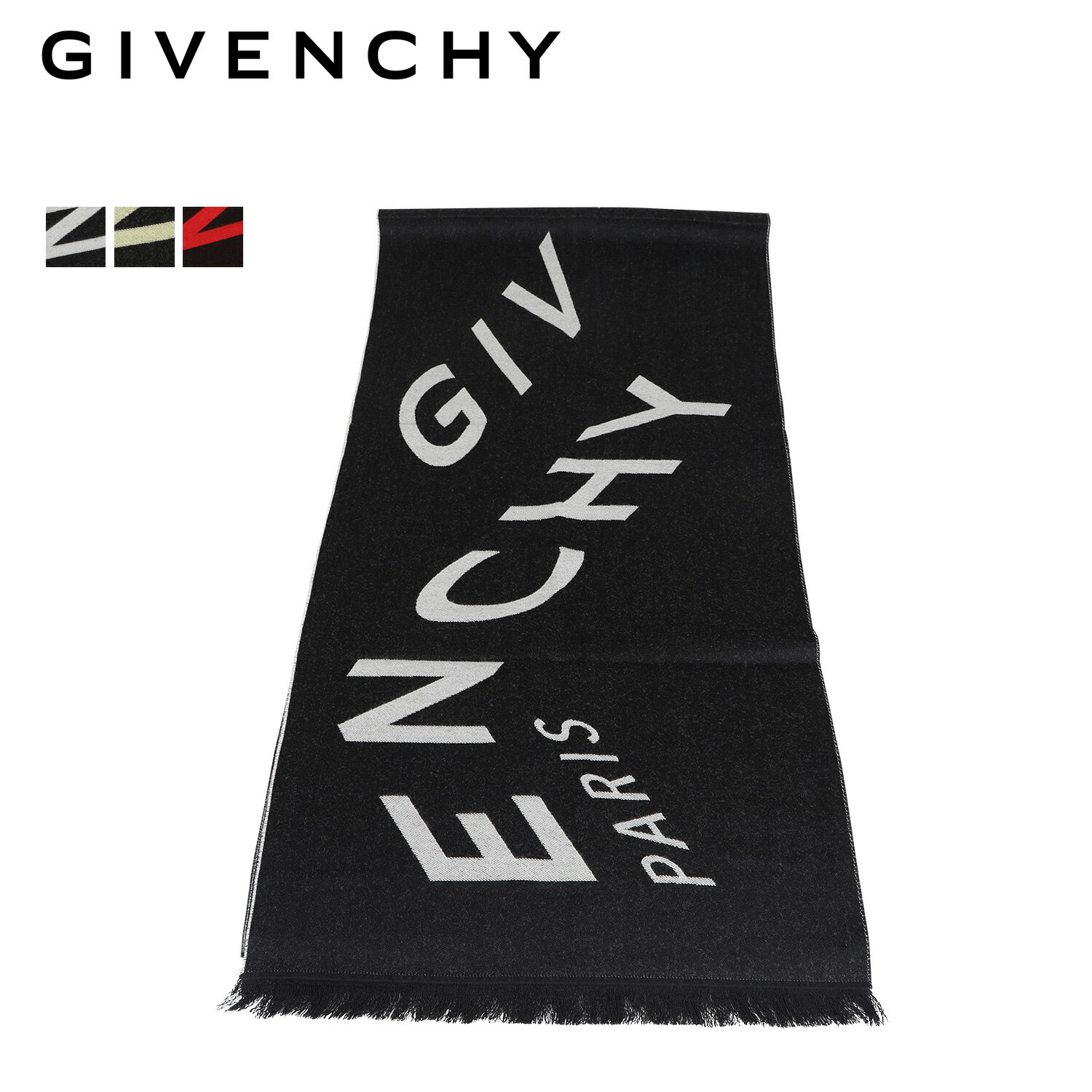 ジバンシー GIVENCHY マフラー メンズ レディース ブラック ホワイト レッド イエロー 黒 白 GV4518 J4183