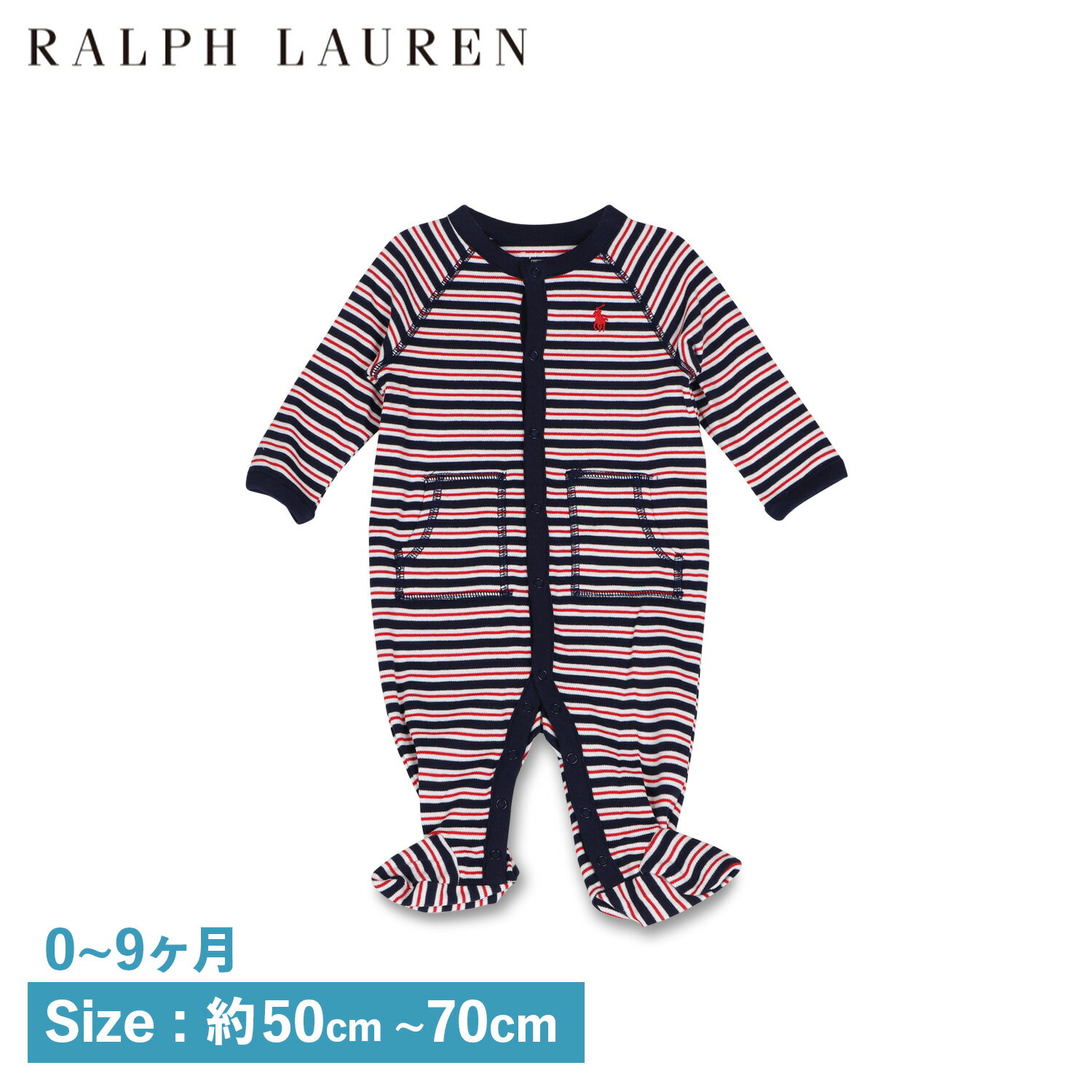 【 最大1000円OFFクーポン配布中 】 ラルフローレン RALPH LAUREN ベビー ロンパース ジャンプスーツ 長袖 子供服 ベビー服 男の子 女の子 キッズ JUMPSUIT ネイビー 320512763001