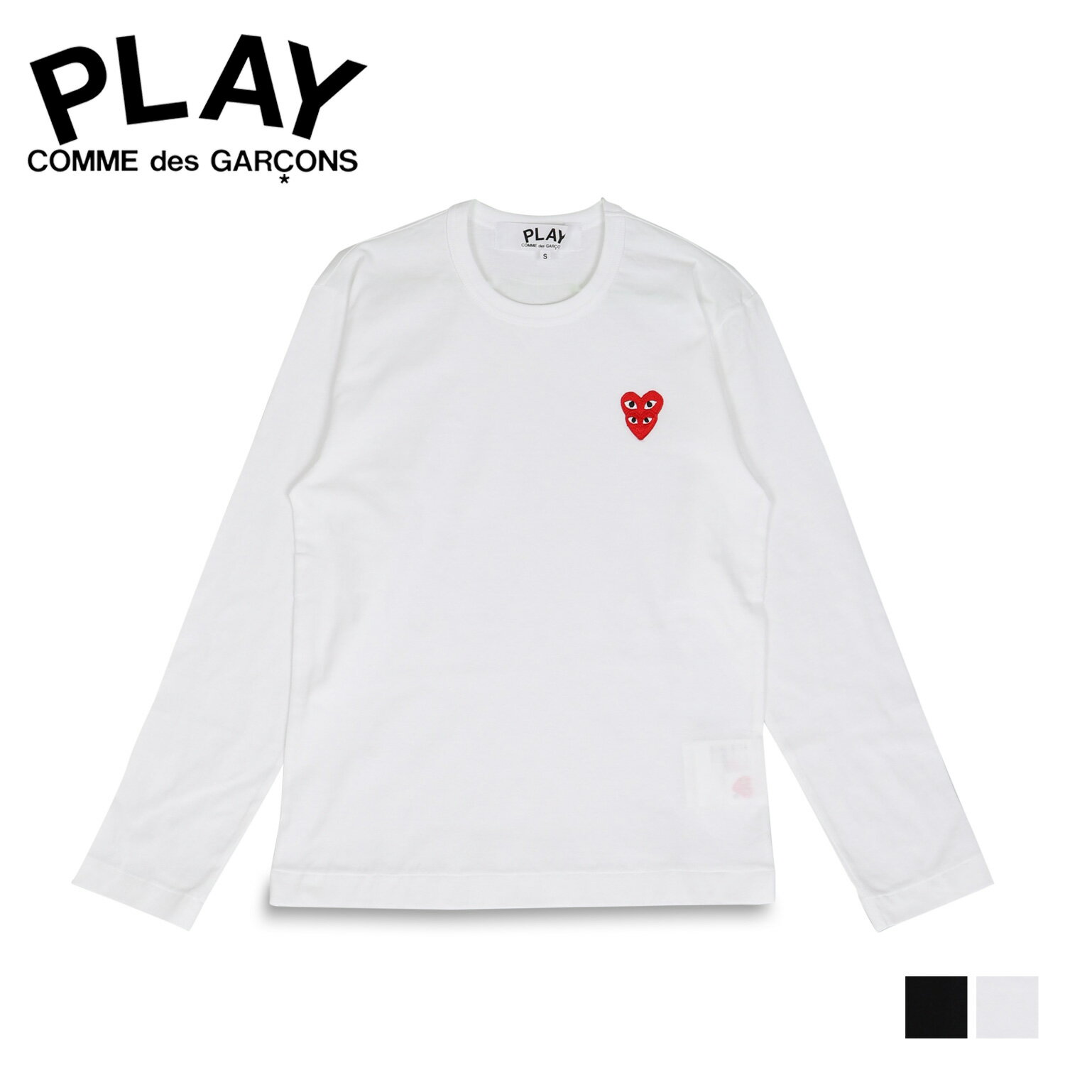 プレイ コムデギャルソン PLAY COMME des GARCONS Tシャツ 長袖 メンズ カットソー ロンT レッドハート ロゴ LONG SLEEVE T-SHIRT ブラック ホワイト 黒 白 T292