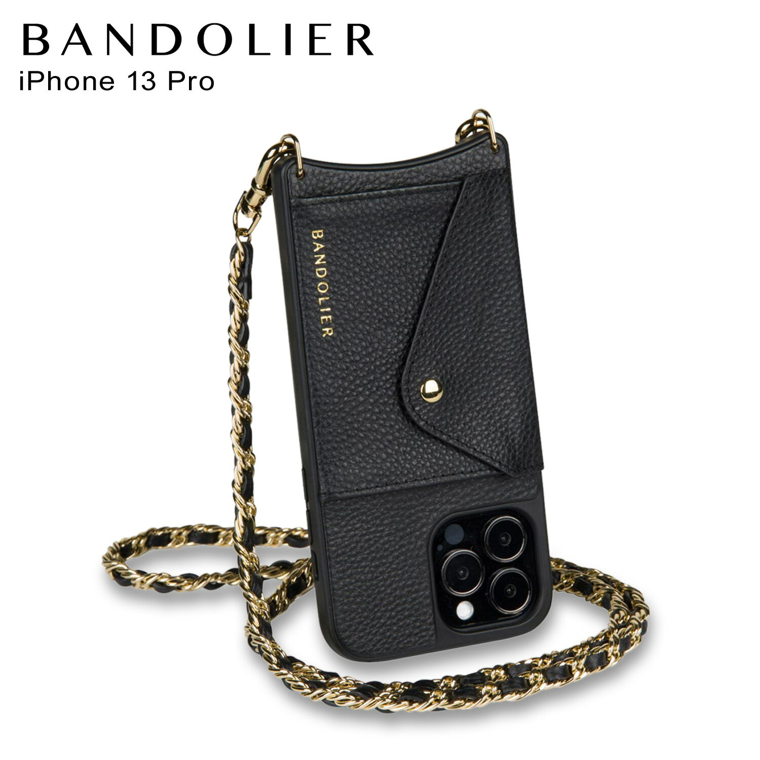 BANDOLIER バンドリヤー iPhone 13 Pro スマホケース スマホショルダー 携帯 アイフォン レニー サイドスロット メンズ レディース LENI SIDE SLOT BLACK GOLD ブラック 黒 14LNI