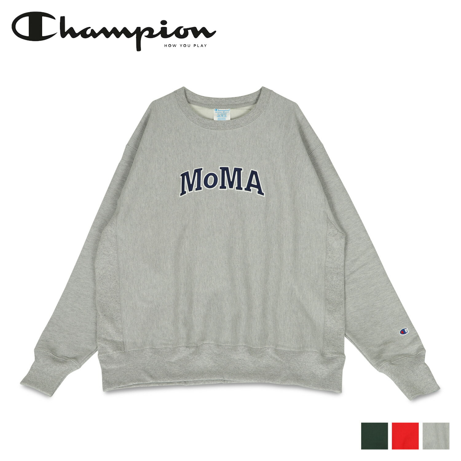 【クーポンで最大1000円OFF！5/16 10:59まで】 チャンピオン Champion モマ MoMA スウェット トレーナー クルーネック スウェットシャツ メンズ レディース CREWNECK SWEATSHIRT グレー レッド グリーン