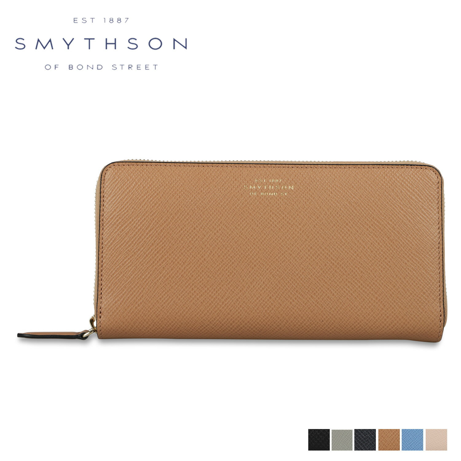 スマイソン SMYTHSON 財布 長財布 パナマ レザージップ パース レディース 本革 ラウンドファスナー PANAMA LEATHER ZIP PRS L ブラック グレー ネイビー ブラウン ブルー ベージュ 黒