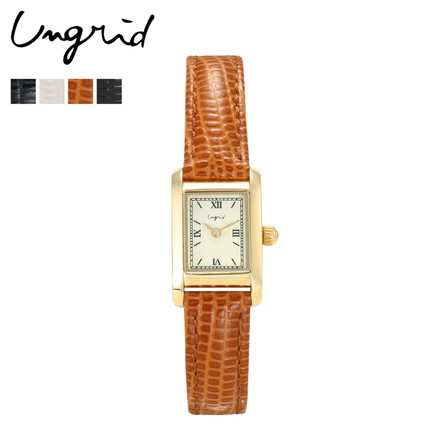 【 最大1000円OFFクーポン 】 アングリッド Ungrid 腕時計 レディース CLASSICAL SQUARE LEATHER SLIM WATCH ブラック アイボリー キャメル シルバー 黒 UNG-21730Tのサムネイル