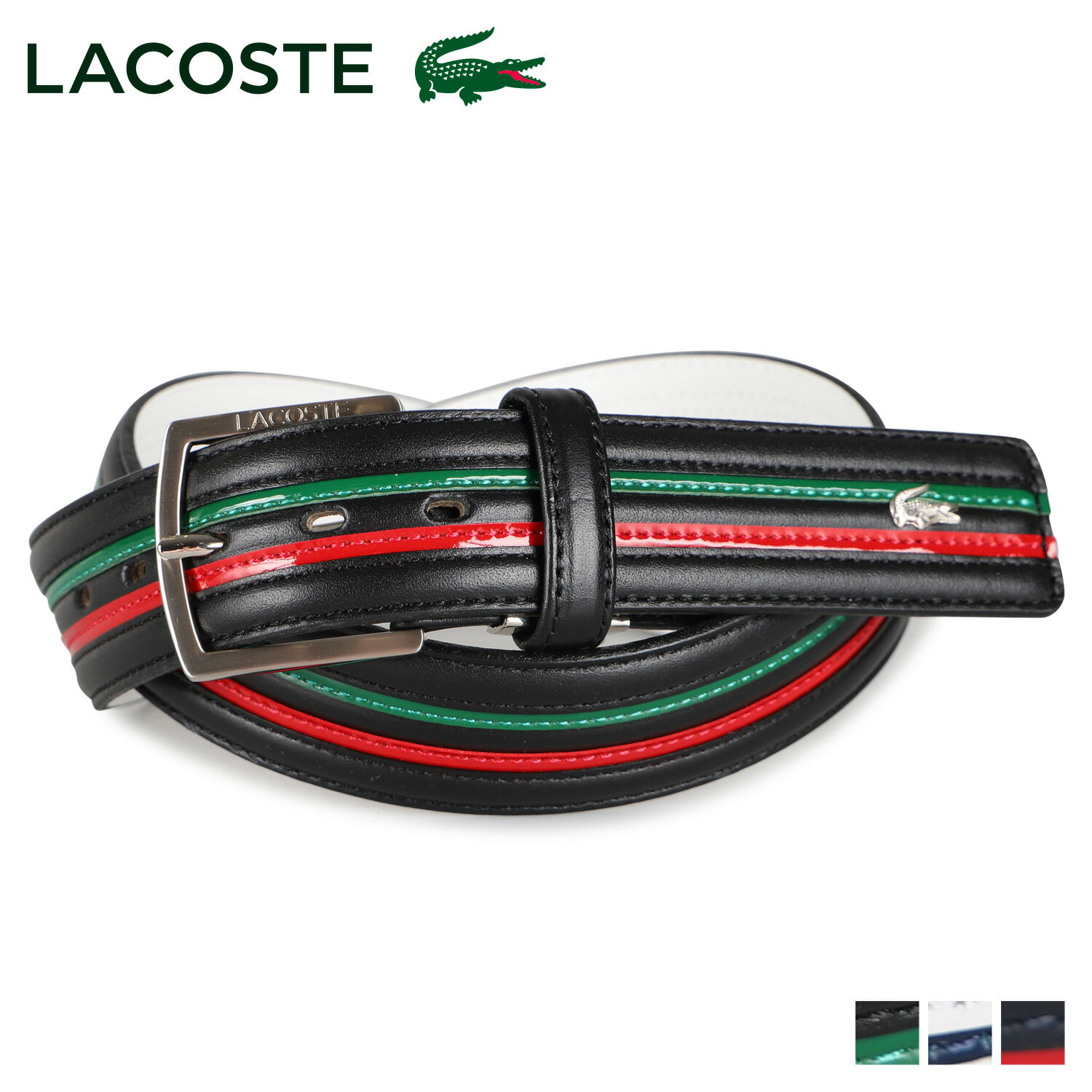 ラコステ LACOSTE ベルト レザーベルト メンズ 本革 BELT ブラック ホワイト ネイビー 黒 白 LB84290]