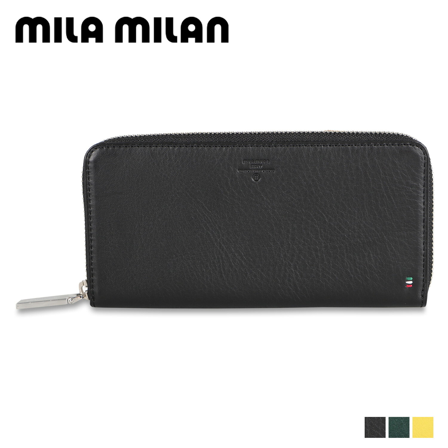 Rakuten - 【最大1000円OFFクーポン発行中 6/26 11:59まで！】 mila milan ミラ・ミラン 財布 長財布 ピスタ メンズ レディース ラウンドファスナー 本革 PISTA ブラック グリーン イエロー 黒 254625