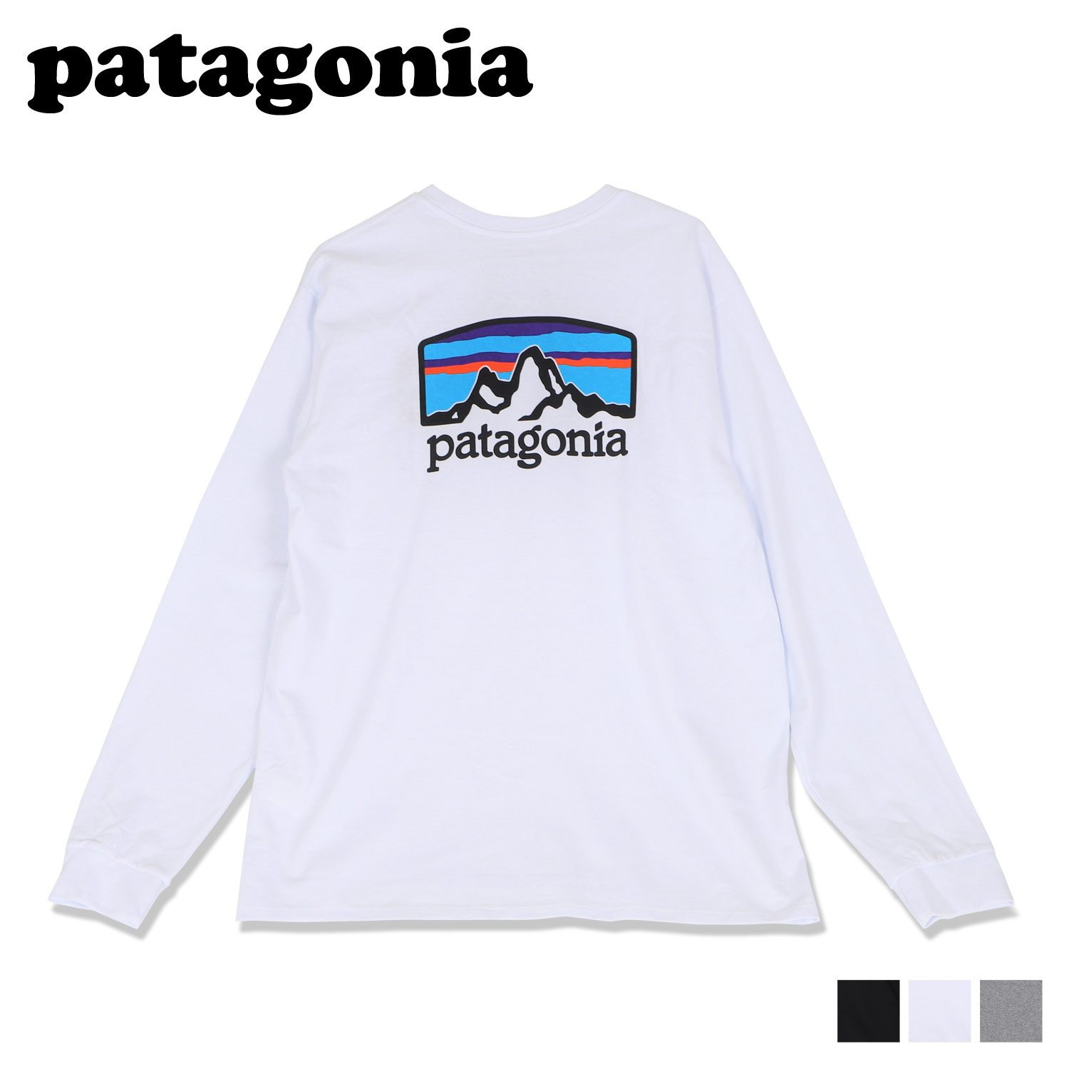 【 クーポン利用で最大1000円OFF 】 パタゴニア patagonia Tシャツ 長袖 ロンT カットソー メンズ レディース L/S FITZ ROY HORIZONS RESPONSIBILI TEE ブラック ホワイト グレー 黒 白 38514