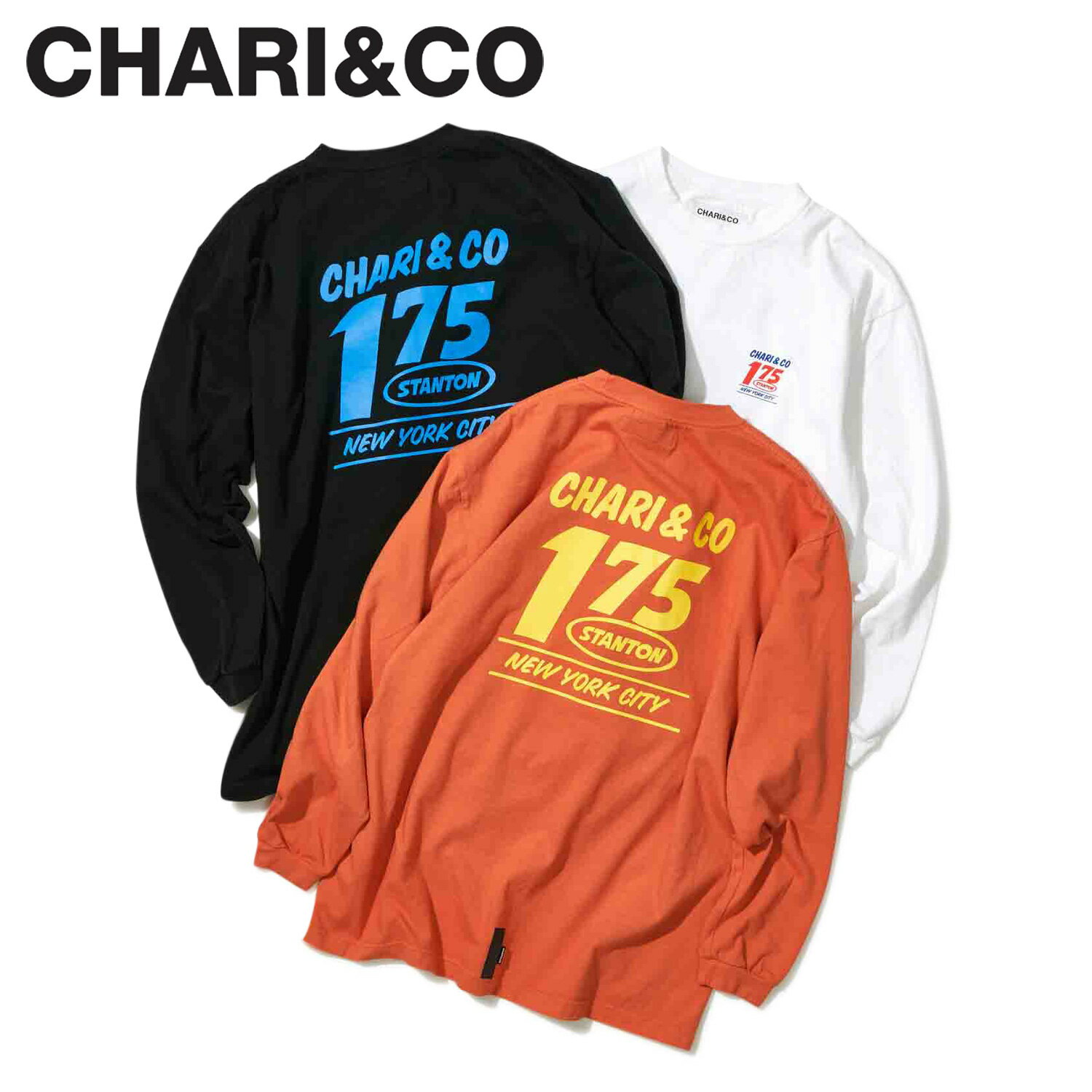 CHARI&CO チャリアンドコー Tシャツ 長袖 ロンT カットソー メンズ GAS STATION L/S TEE ブラック ホワイト オレンジ 黒 白 [予約 8月下旬 入荷予定]