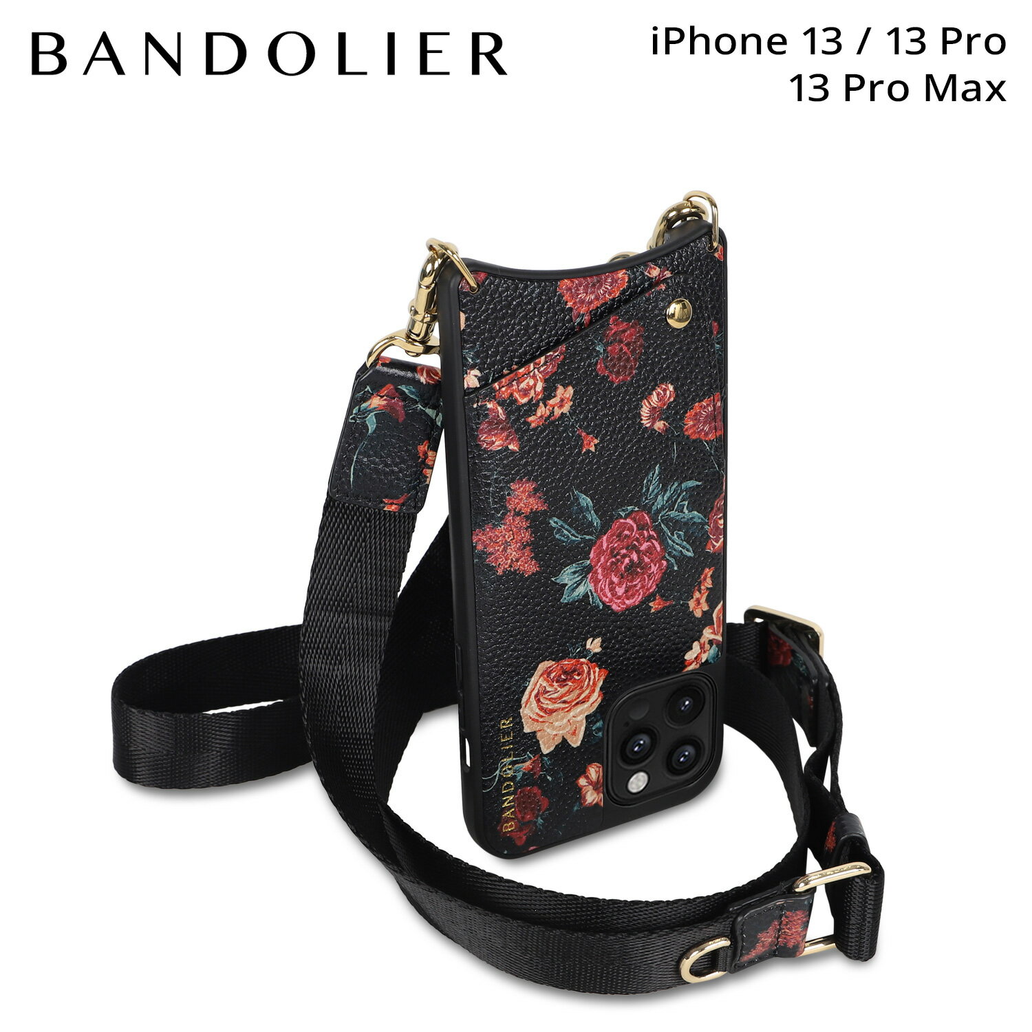 BANDOLIER バンドリヤー iPhone 13 13Pro iPhone 13 Pro Max スマホケース スマホショルダー 携帯 アイフォン エリーゼ ブラック フローラル メンズ レディース ELISE BLACK FLORAL ブラック 黒 10ELI