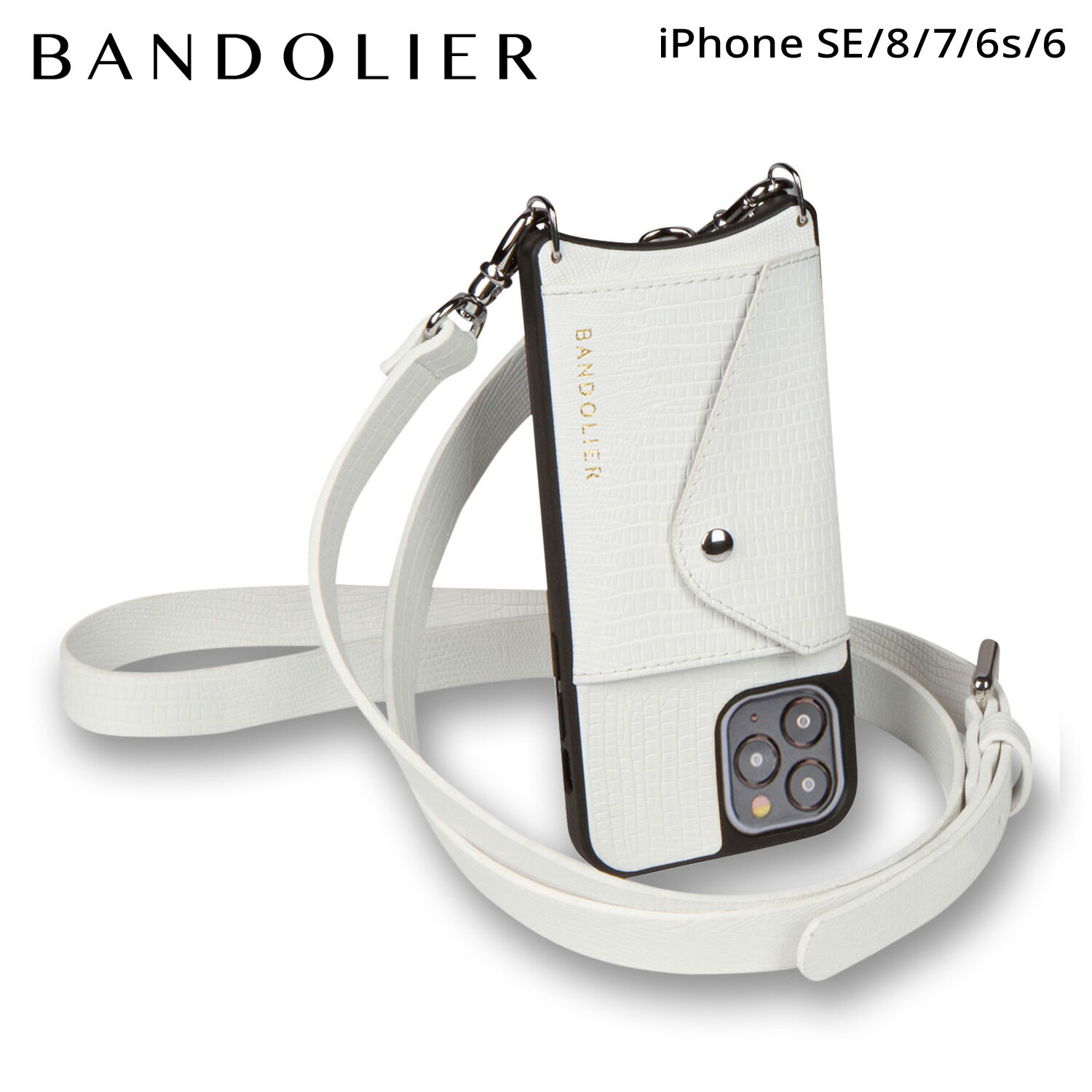 BANDOLIER バンドリヤー iPhone SE SE2 8 iPhone 7 6s スマホケース スマホショルダー 携帯 アイフォン ヘイリー サイド スロット リザード ホワイト メンズ レディース HAILEY SIDE SLOT LIZARD WHITE 白 10JUSWHSV