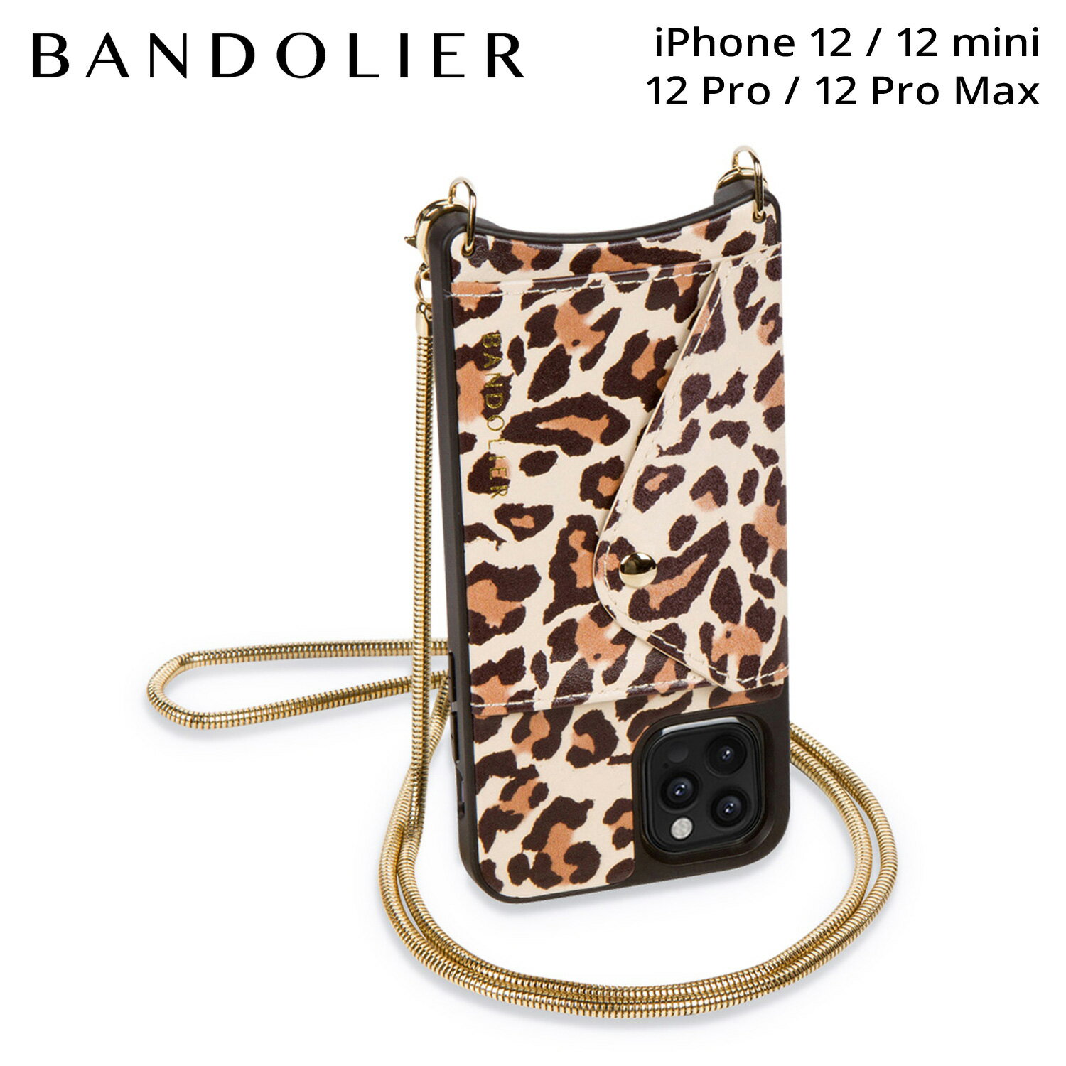 BANDOLIER バンドリヤー iPhone 12 mini 12 12Pro 12 Pro Max スマホケース スマホショルダー 携帯 アイフォン ジア サイド スロット ライト レオパードレディース ブラウン 11GIANM