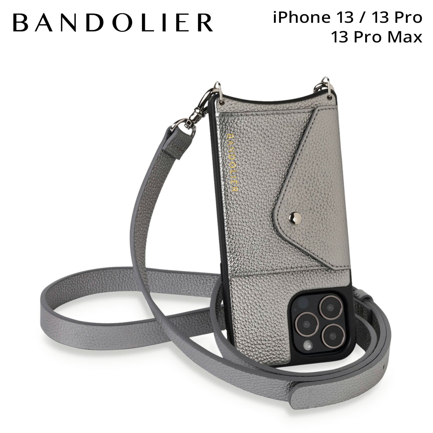 【クーポンで最大1000円OFF！5/16 10:59まで】 BANDOLIER バンドリヤー iPhone 13 13Pro iPhone 13 Pro Max スマホケース スマホショルダー 携帯 アイフォン ヘイリー サイド スロット メタリック ピューター メンズ レディース シルバー 14HAI