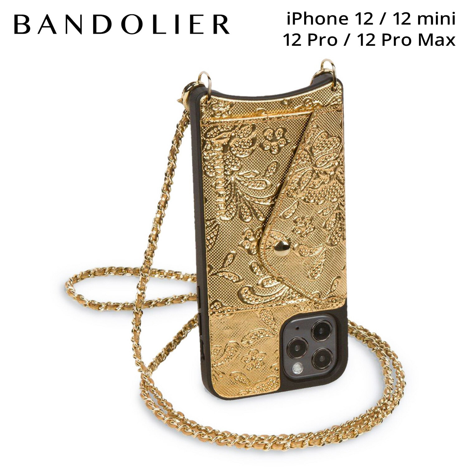 BANDOLIER バンドリヤー iPhone 12 mini 12 12Pro 12 Pro Max スマホケース スマホショルダー 携帯 アイフォン リリー サイド スロット ゴールド レース レディース ゴールド 14LIL