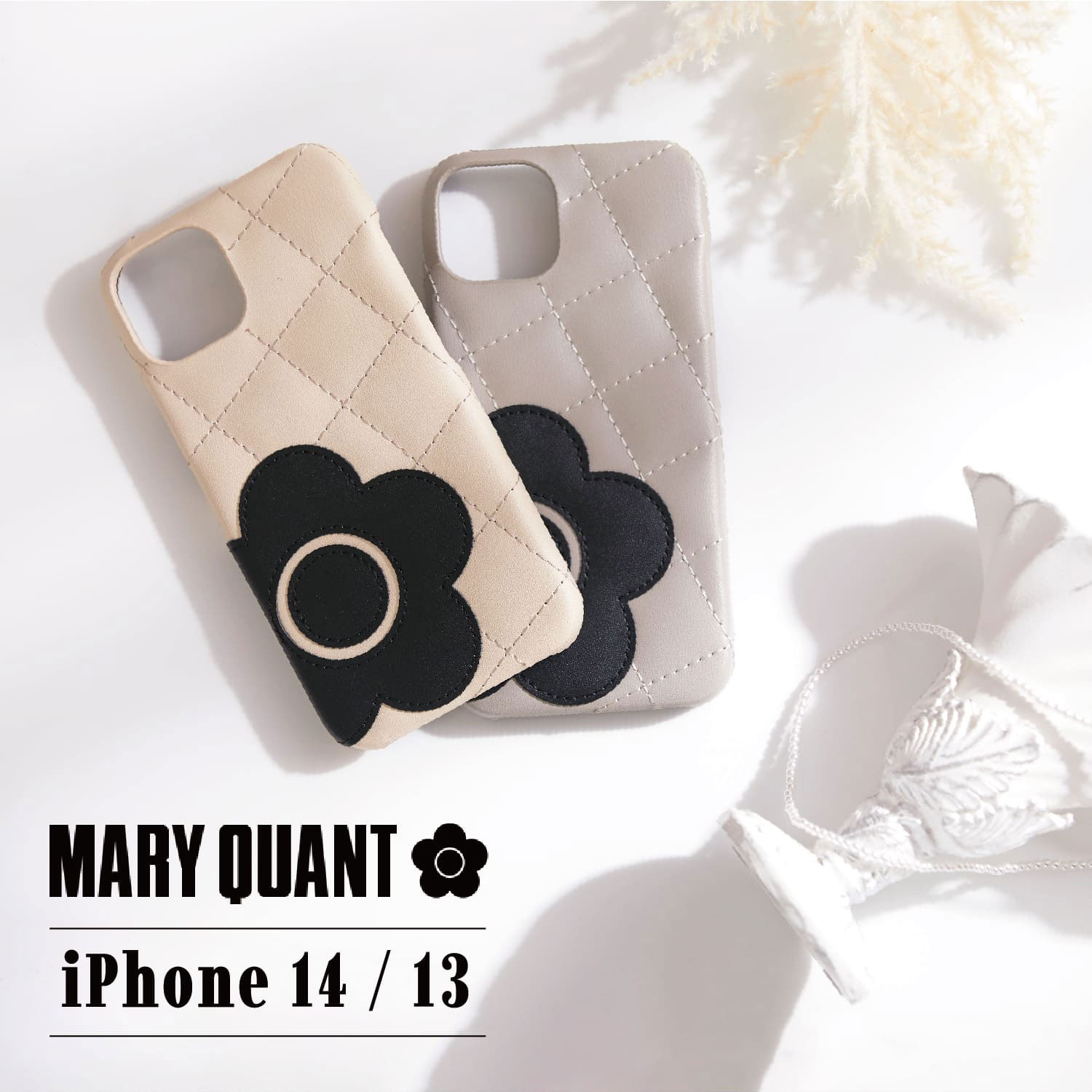 マリークヮント スマホケース レディース MARY QUANT マリークヮント iPhone 14 13 スマホケース スマホショルダー 携帯 レディース PU QUILT LEATHER BACK CASE ブラック ホワイト グレー ブラウン ピンク 黒 白 母の日