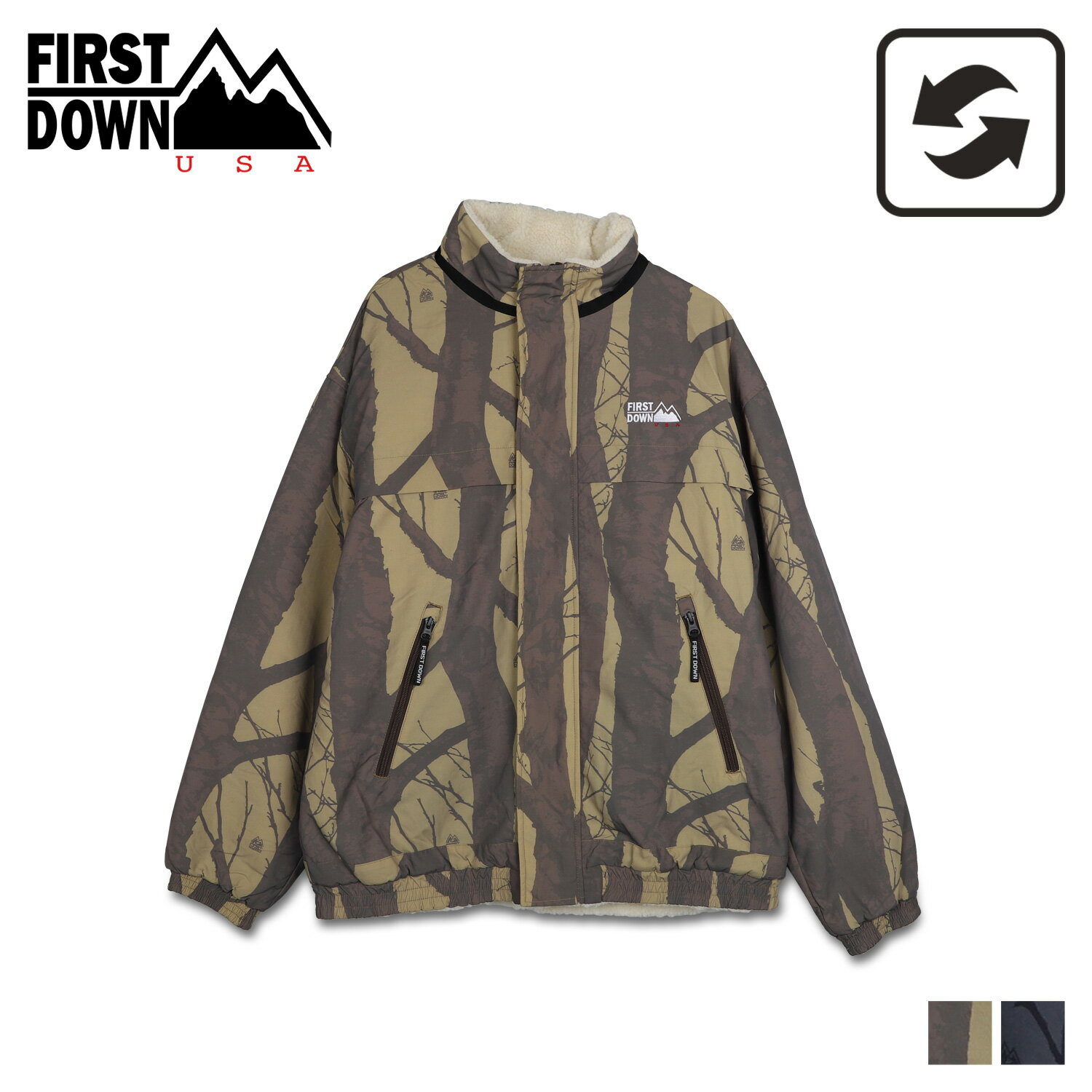 【 最大1000円OFFクーポン 】 FIRST DOWN ファーストダウン ジャケット ブルゾン リバーシブル ボア メンズ レディース REVERSIBLE BOA JACKET ブラック カーキ カモフラージュ 黒 迷彩 F342567C