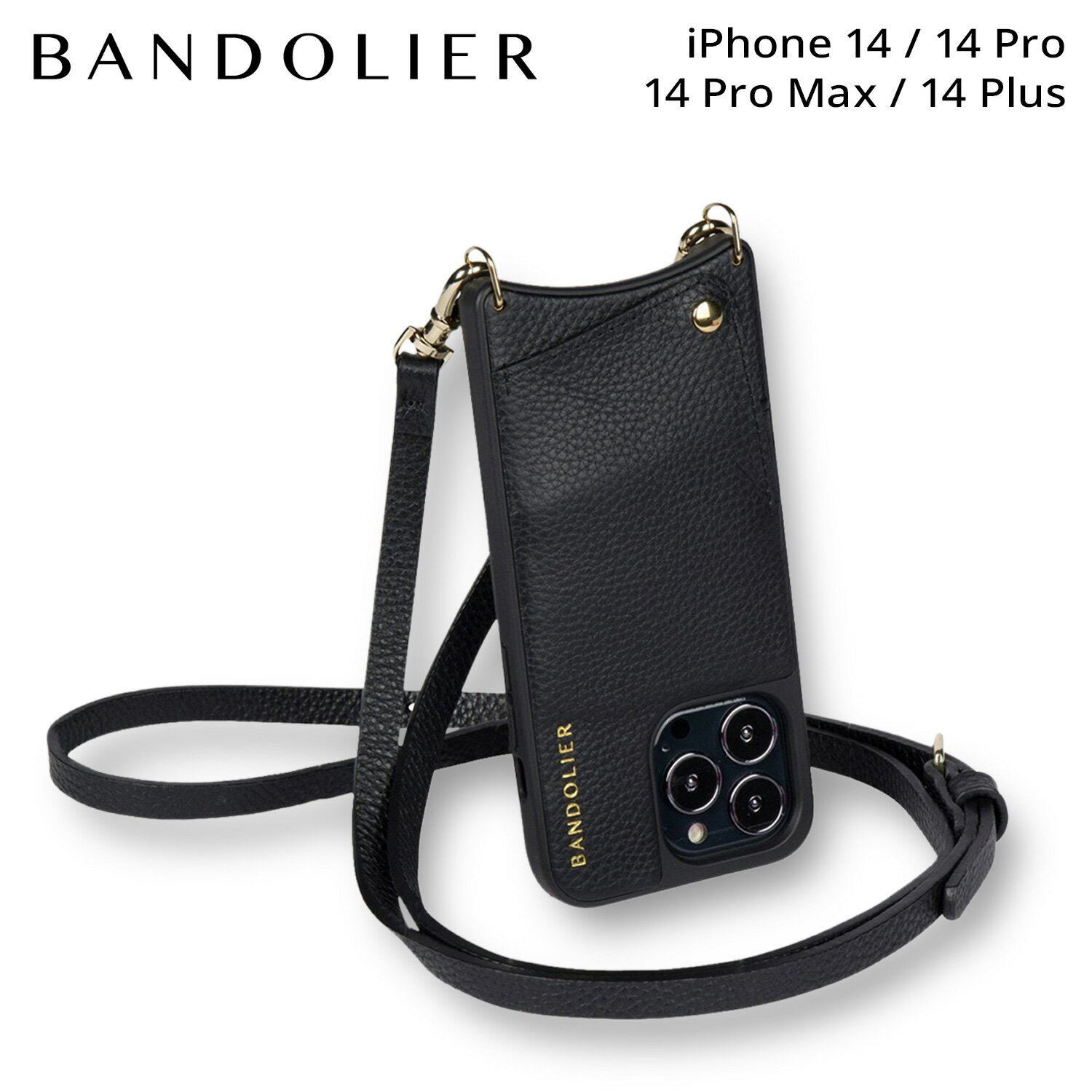 BANDOLIER バンドリヤー iPhone 14 14Pro iPhone 14 Pro Max iPhone 14 Plus スマホケース スマホショルダー 携帯 ショルダー アイフォン メンズ レディース EMMA GOLD ブラック 黒 10EMM