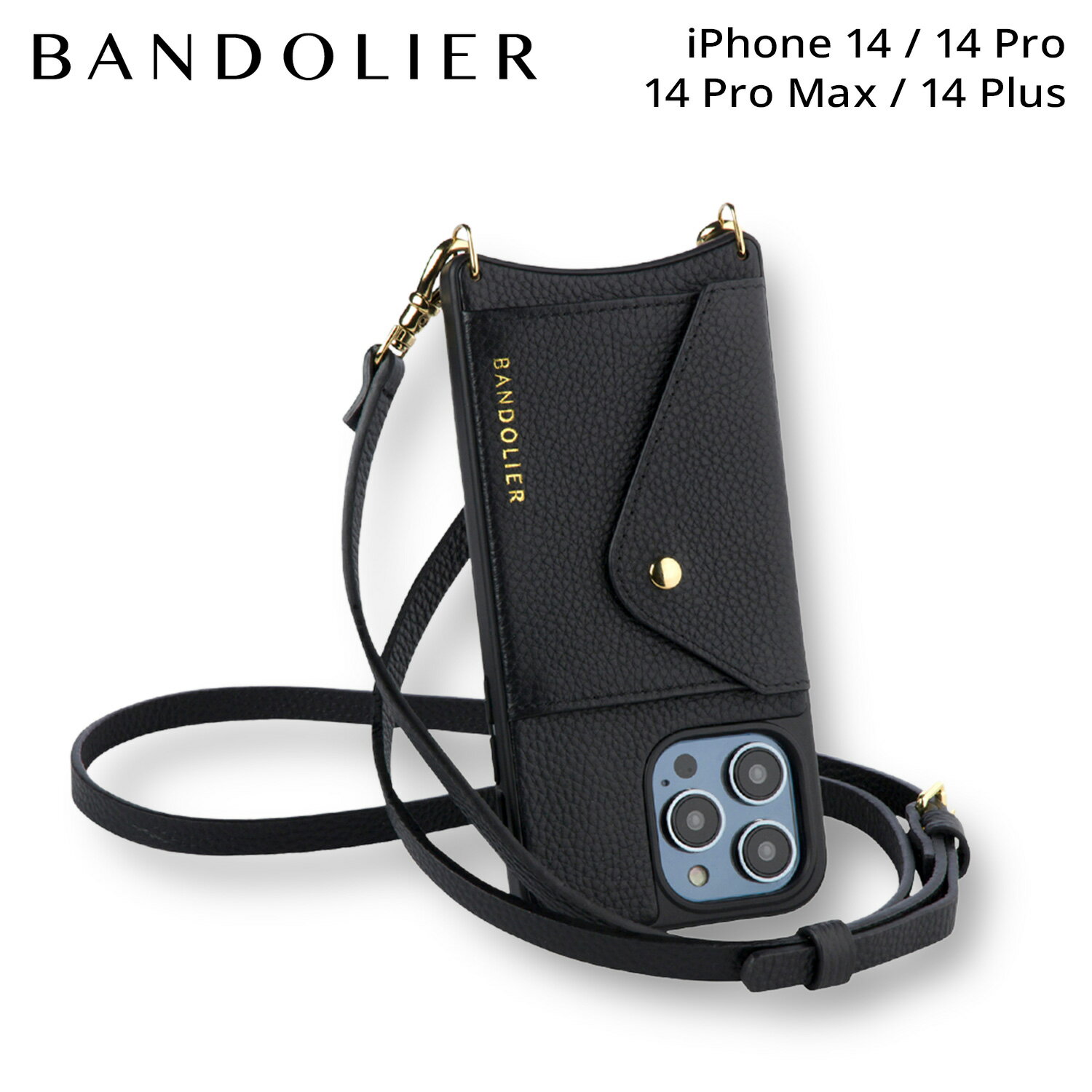 BANDOLIER バンドリヤー iPhone 14 14Pro iPhone 14 Pro Max iPhone 14 Plus スマホケース スマホショルダー 携帯 アイフォン メンズ レディース DONNA SIDE SLOT BLACK GOLD ブラック 黒 14DONのサムネイル