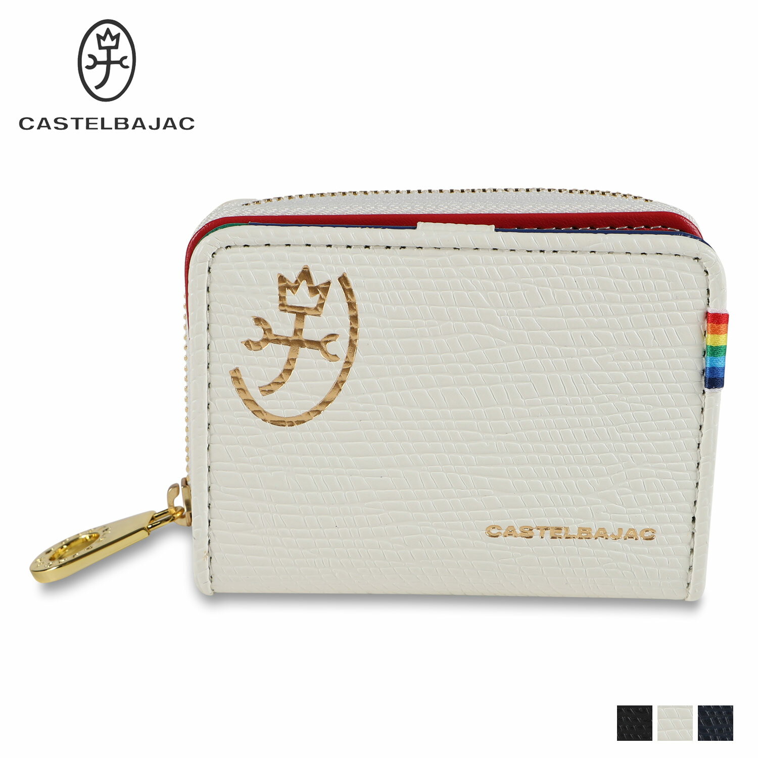 乐天商城 - 【最大1000円OFFクーポン発行中 4/27 11:59まで！】 カステルバジャック CASTELBAJAC 財布 二つ折り レインボー メンズ レディース 本革 ラウンドファスナー RAINBOW ブラック ホワイト ネイビー 黒 白 79611