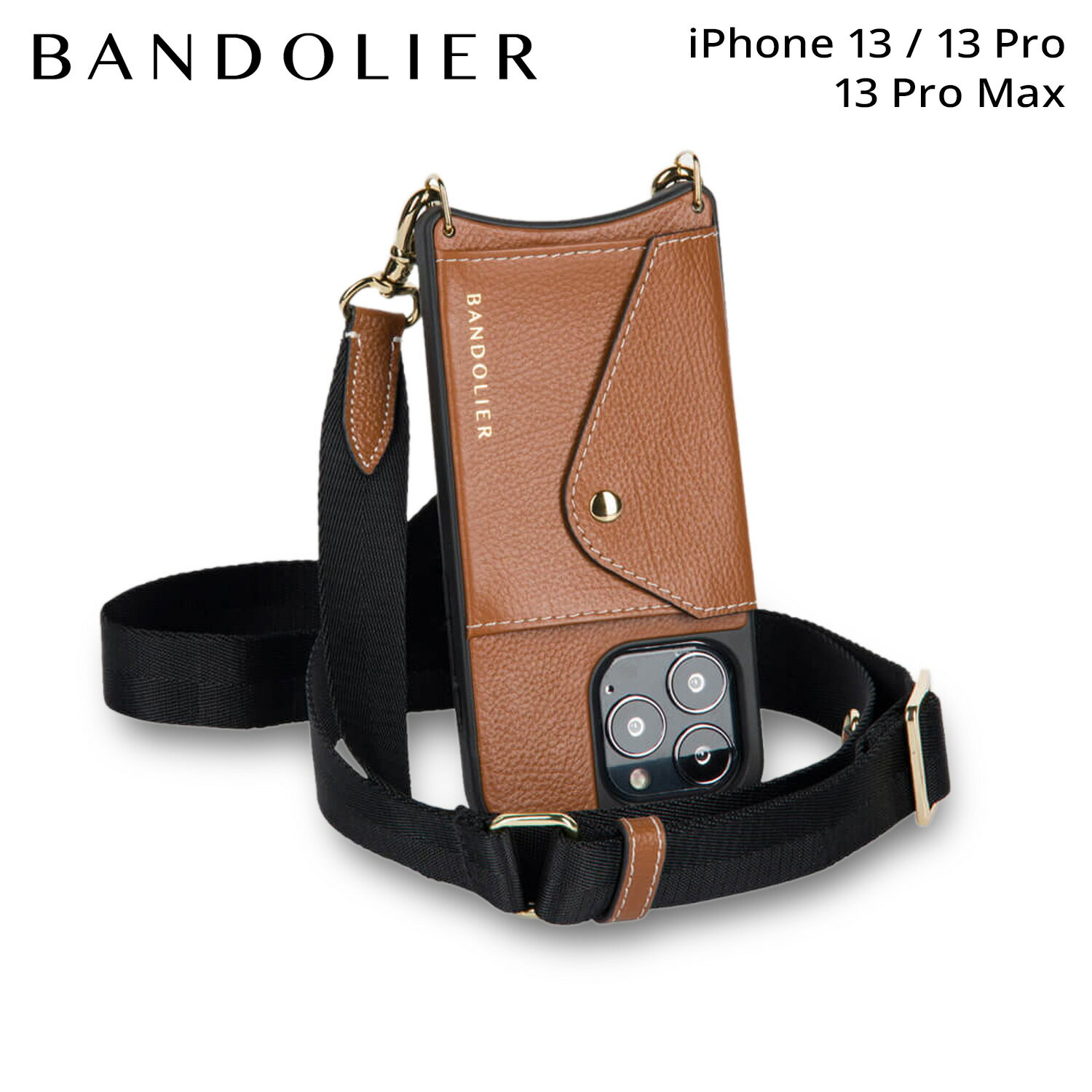 BANDOLIER バンドリヤー iPhone 13 13Pro iPhone 13 Pro Max スマホケース スマホショルダー 携帯 ショルダー アイフォン メンズ レディース LAUREN SIDE SLOT SIENNA ブラウン 14LAU