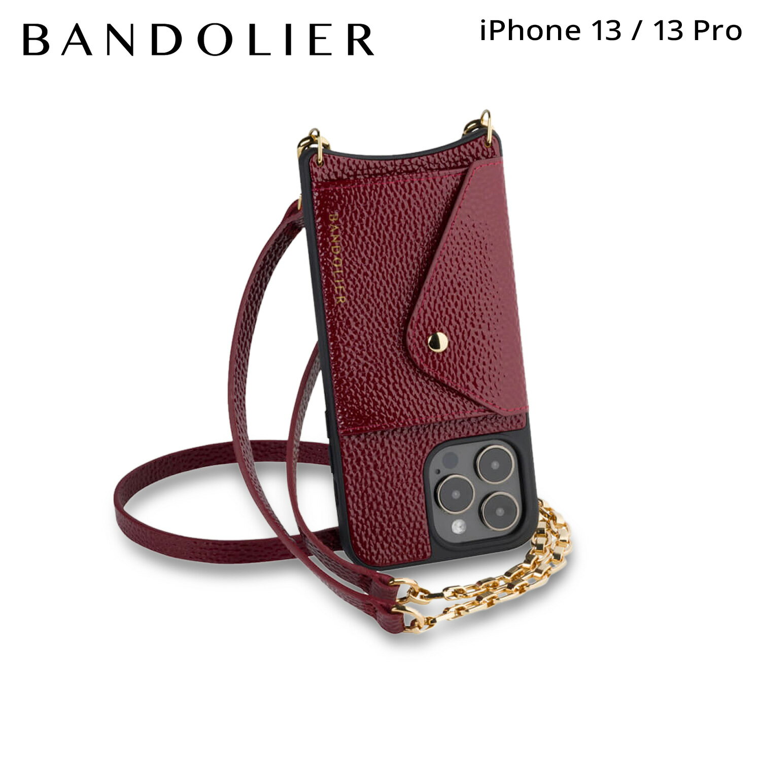 BANDOLIER バンドリヤー iPhone 13 13Pro スマホケース スマホショルダー 携帯 ショルダー アイフォン メンズ レディース LENA SIDE SLOT BURGUNDY ワイン レッド 14LEN