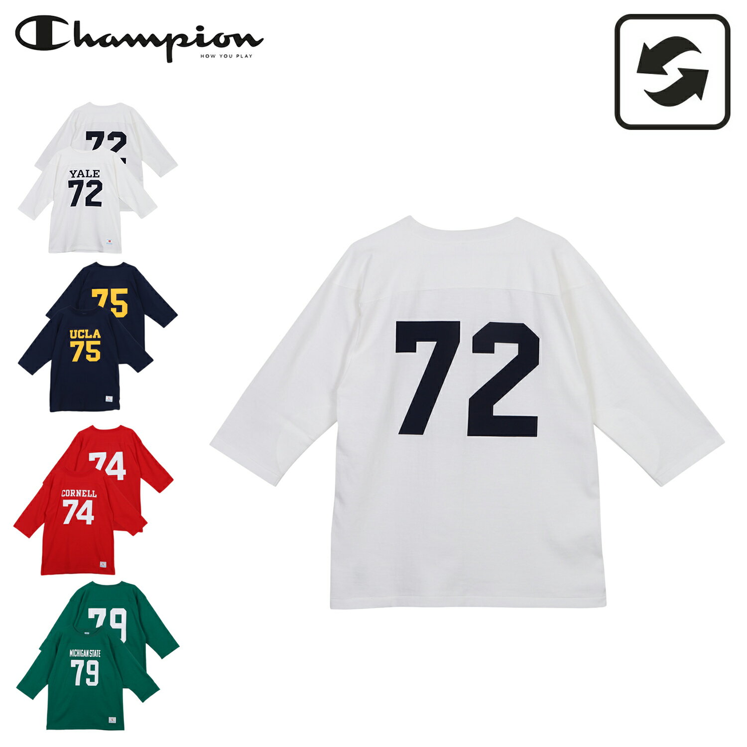 チャンピオン Champion Tシャツ 長袖 ロンT P12 3/4 スリーブ フットボール メンズ SLEEVE FOOTBALL T-SHIRT ホワイト ネイビー レッド 白 C3-R413