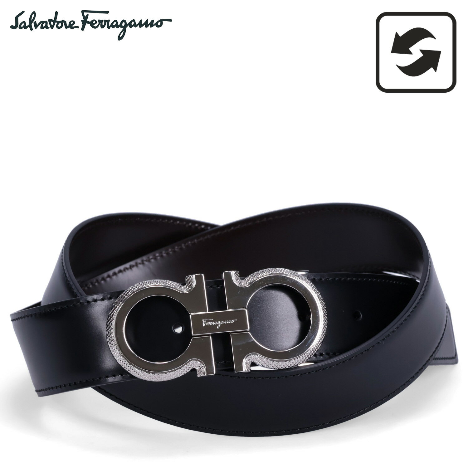 サルヴァトーレ フェラガモ Salvatore Ferragamo レザーベルト メンズ リバーシブル 本革 イタリア製 ビジネス REVERSIBLE LEATHER BELT ブラック 黒 670141 754465