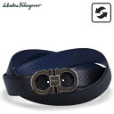 サルヴァトーレ フェラガモ Salvatore Ferragamo レザーベルト メンズ リバーシブル 本革 イタリア製 ビジネス REVERSIBLE LEATHER BELT ブラック ブルー 黒 679535 714462