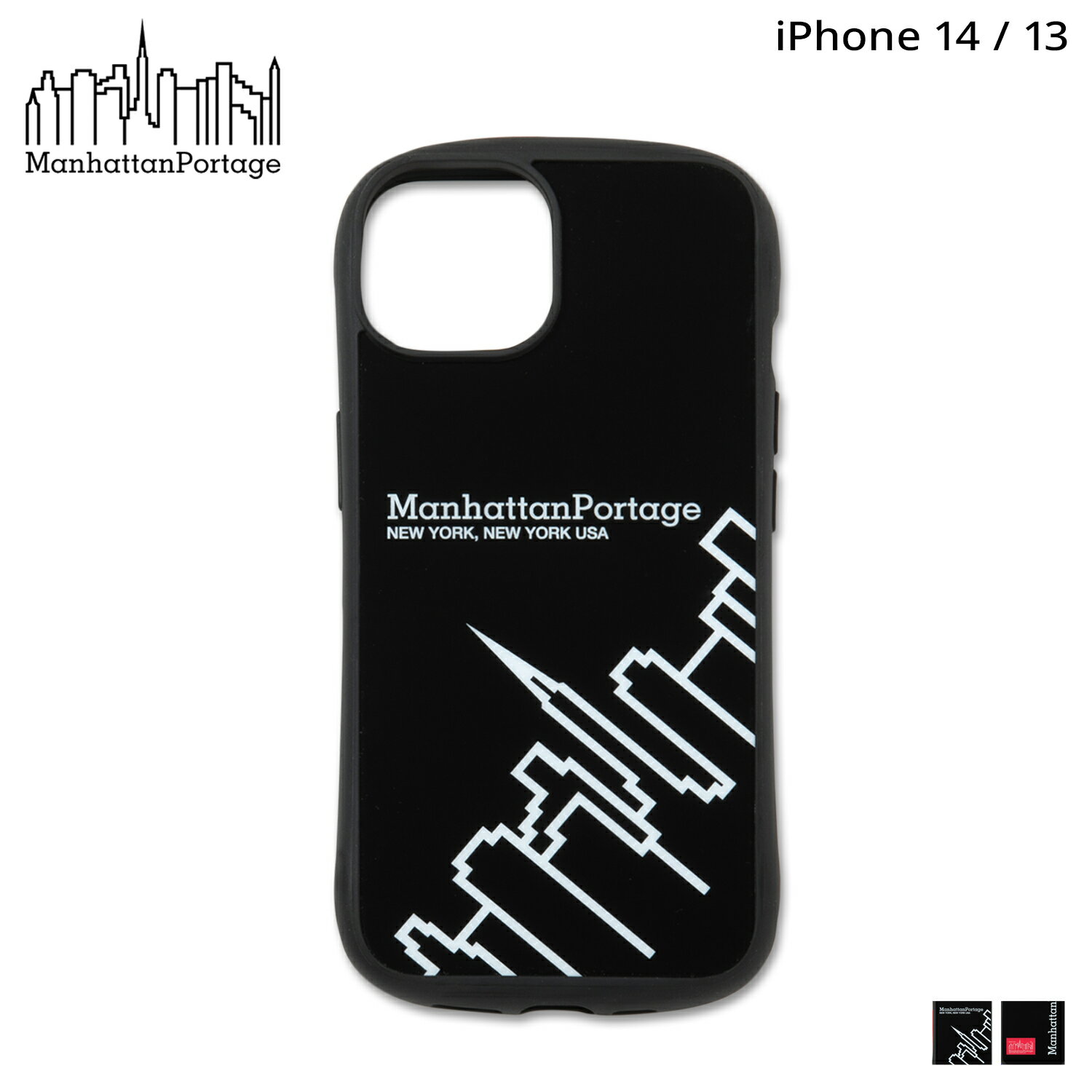 マンハッタンポーテージ Manhattan Portage iPhone 14 iPhone 13 スマホケース 携帯 アイフォン メンズ レディース EASY GRIP HYBRID CASE LOGO ブラック 黒 14-HYB 【 ネコポス可 】