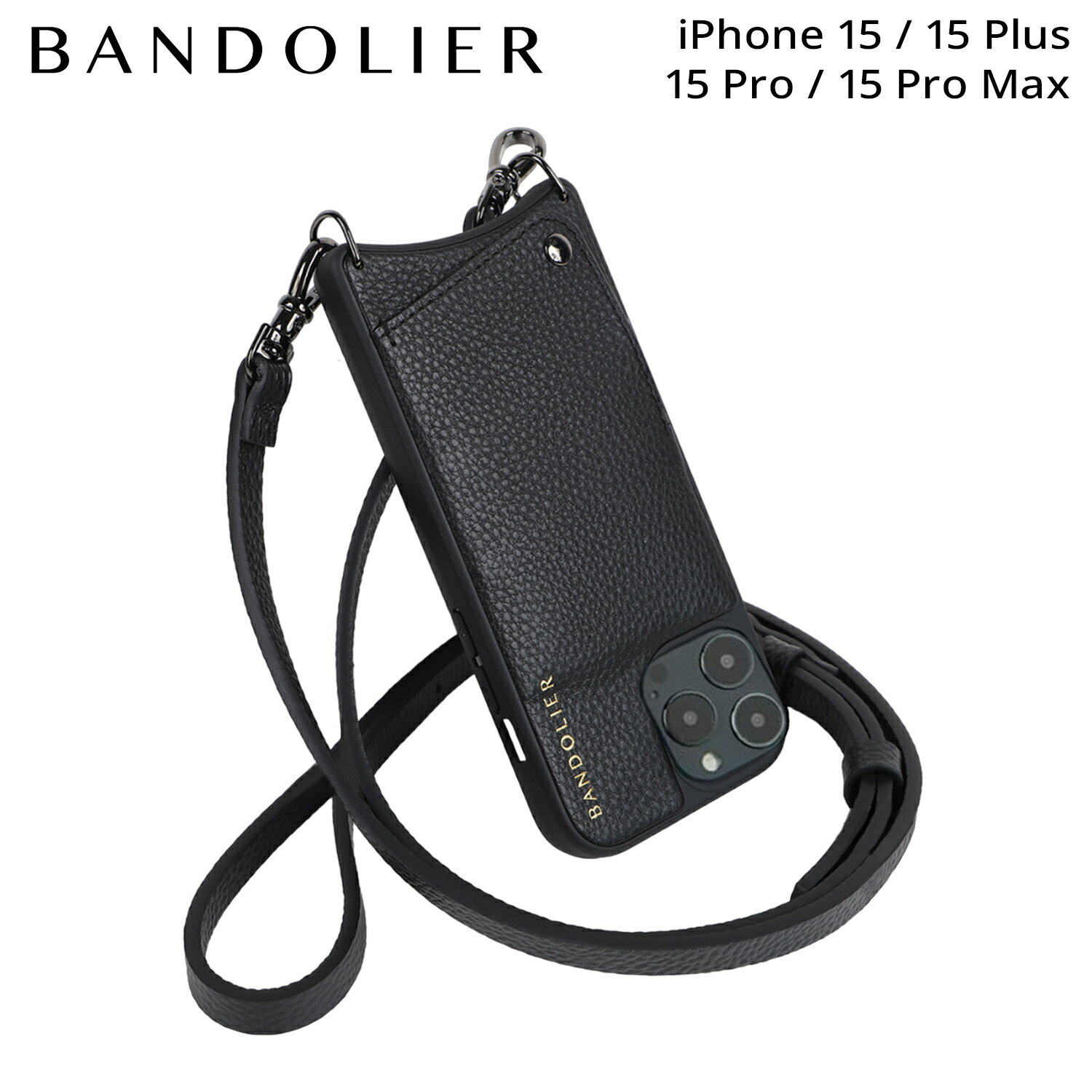 BANDOLIER バンドリヤー iPhone15 15Pro iPhone 15 Pro Max iPhone 15 Plus スマホケース スマホショルダー 携帯 アイフォン メンズ レディース EMMA PEWTER ブラック 黒 10EMM