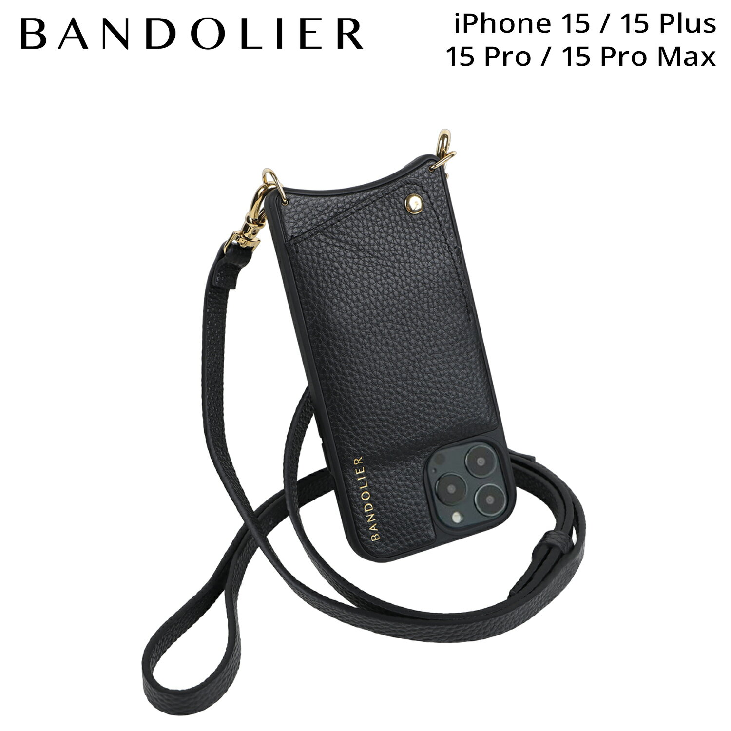 BANDOLIER バンドリヤー iPhone15 15Pro iPhone 15 Pro Max iPhone 15 Plus スマホケース スマホショルダー 携帯 アイフォン メンズ レディース EMMA GOLD ブラック 黒 10EMM