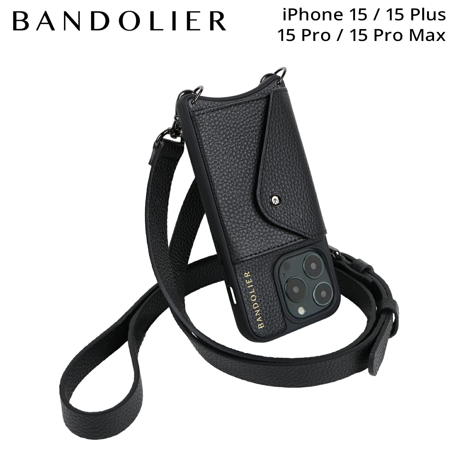 BANDOLIER バンドリヤー iPhone15 15Pro iPhone 15 Pro Max iPhone 15 Plus スマホケース スマホショルダー 携帯 アイフォン メンズ レディース HAILEY SIDE SLOT PEWTER ブラック 黒 14HAI