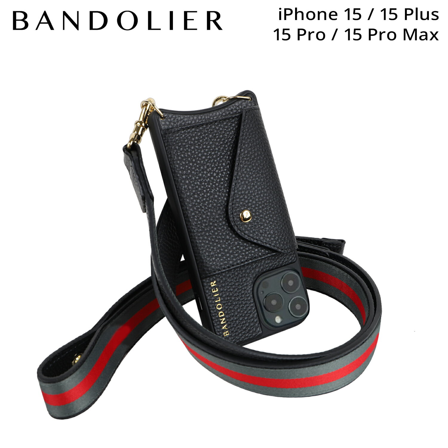 BANDOLIER バンドリヤー iPhone15 15Pro iPhone 15 Pro Max iPhone 15 Plus スマホケース スマホショルダー 携帯 アイフォン メンズ レディース KIMBERLY BLACK ブラック 黒 14KIM